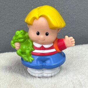 Fisher Price Little People Eddie with Frog Figure Blonde Striped Shirt 2001